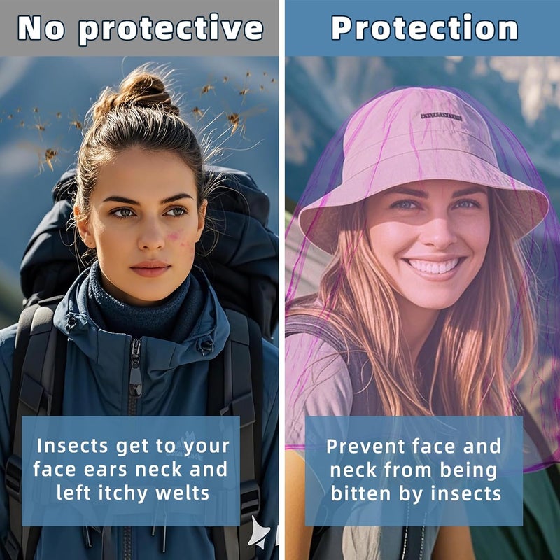 JayruiMice 2 Pack Ultra Large Mosquito Net 42x25 Inches Mosquito Head Net Oversized Insect Netting Bug Fits Most Hats for Gardening Hiking Fishing Traveling(Light Purple) - Image 5
